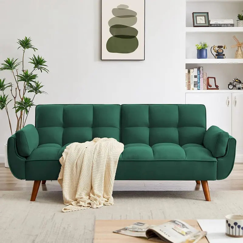 75.39 Futon Sofa Bed, Convertible Folding Futon Couch Recliner Lounge For Living Room With 2 Pillow/Armrest