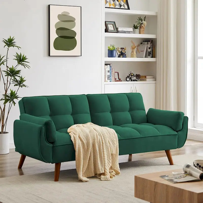 75.39 Futon Sofa Bed, Convertible Folding Futon Couch Recliner Lounge For Living Room With 2 Pillow/Armrest