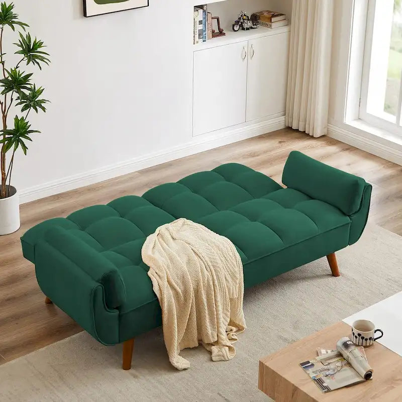 75.39 Futon Sofa Bed, Convertible Folding Futon Couch Recliner Lounge For Living Room With 2 Pillow/Armrest