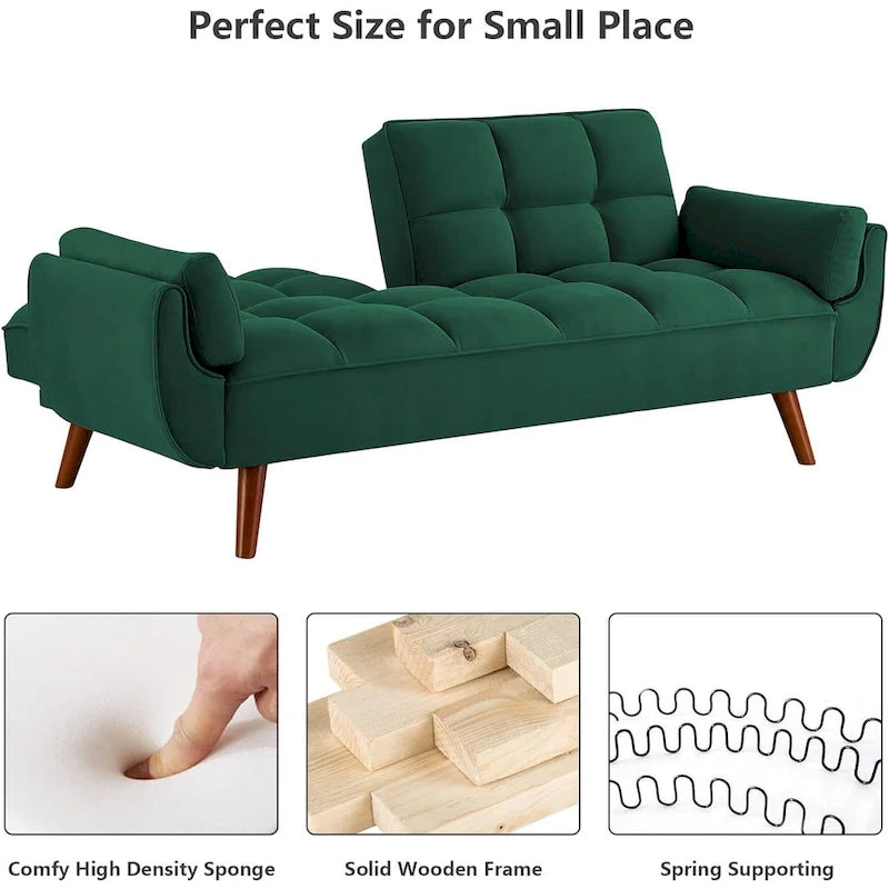 75.39 Futon Sofa Bed, Convertible Folding Futon Couch Recliner Lounge For Living Room With 2 Pillow/Armrest