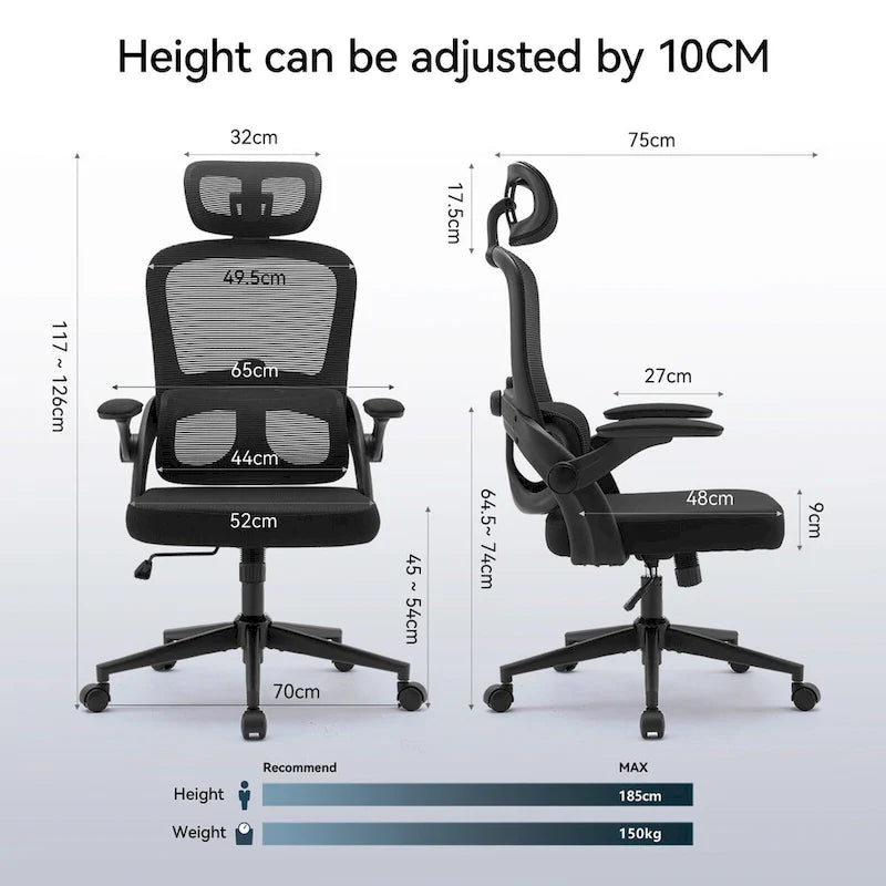 Cadeira de escritório ergonómica com encosto alto para pessoas grandes e altas