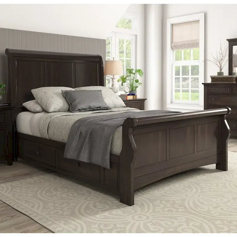 Wood Sleigh Storage Platform Bed