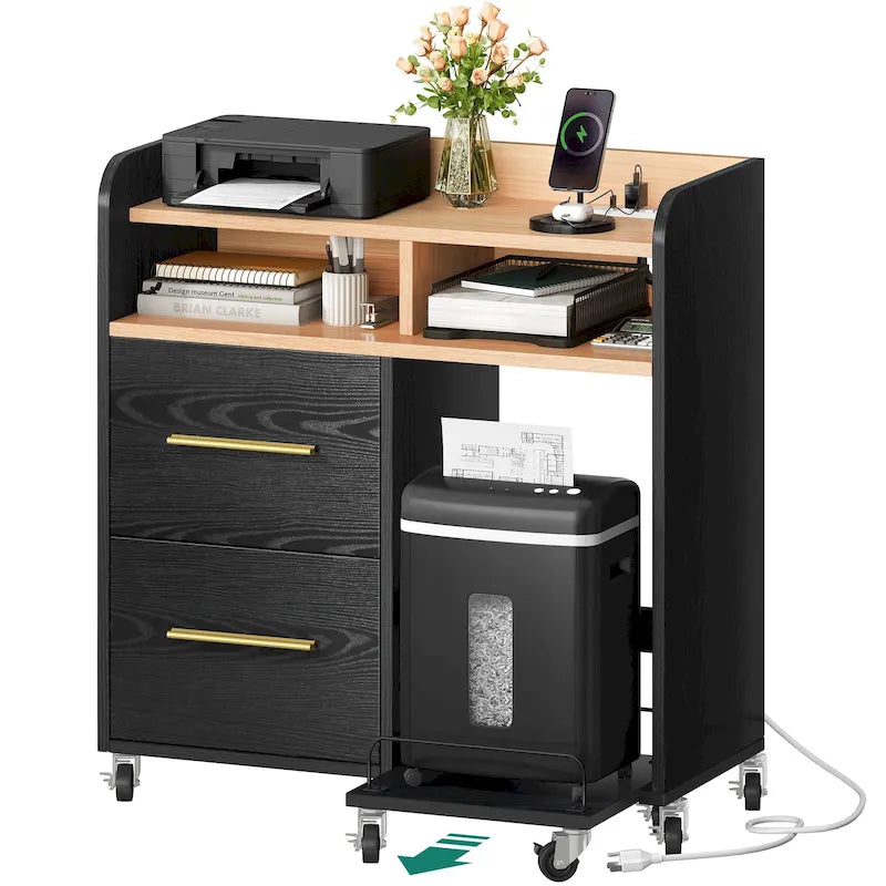 2-Drawer Rolling File Cabinet with Printer Stand Cart