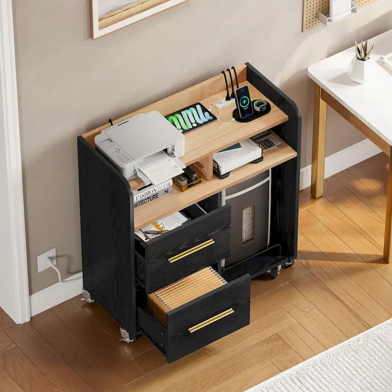 2-Drawer Rolling File Cabinet with Printer Stand Cart