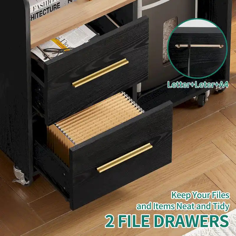 2-Drawer Rolling File Cabinet with Printer Stand Cart