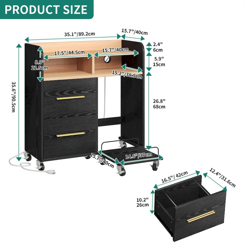 2-Drawer Rolling File Cabinet with Printer Stand Cart