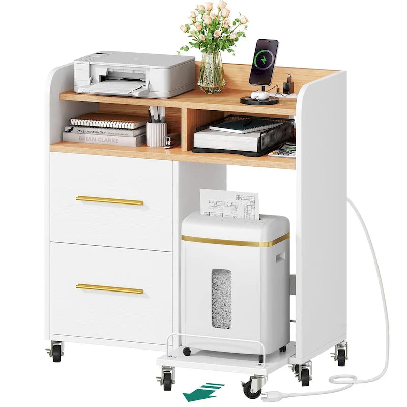 2-Drawer Rolling File Cabinet with Printer Stand Cart