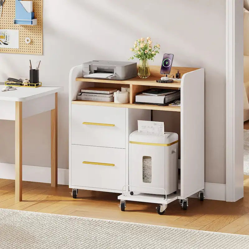 2-Drawer Rolling File Cabinet with Printer Stand Cart