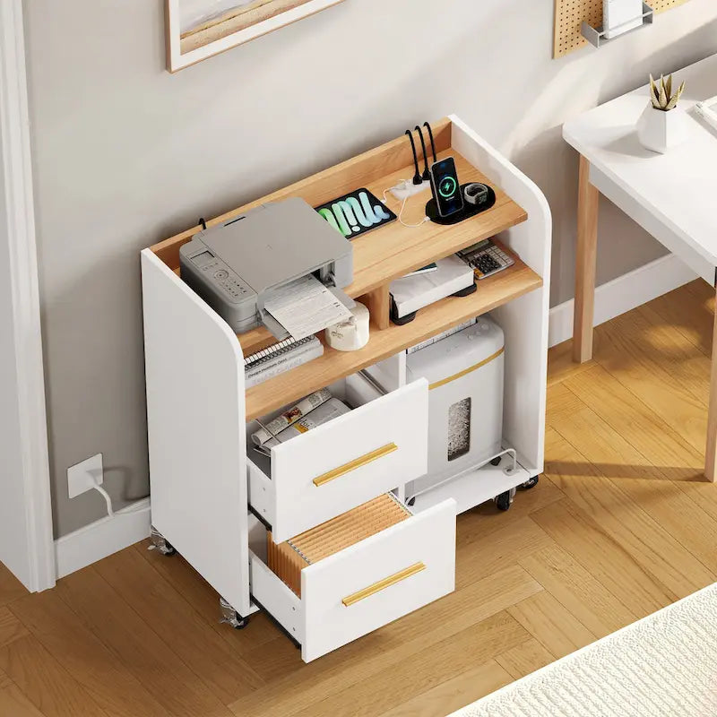2-Drawer Rolling File Cabinet with Printer Stand Cart