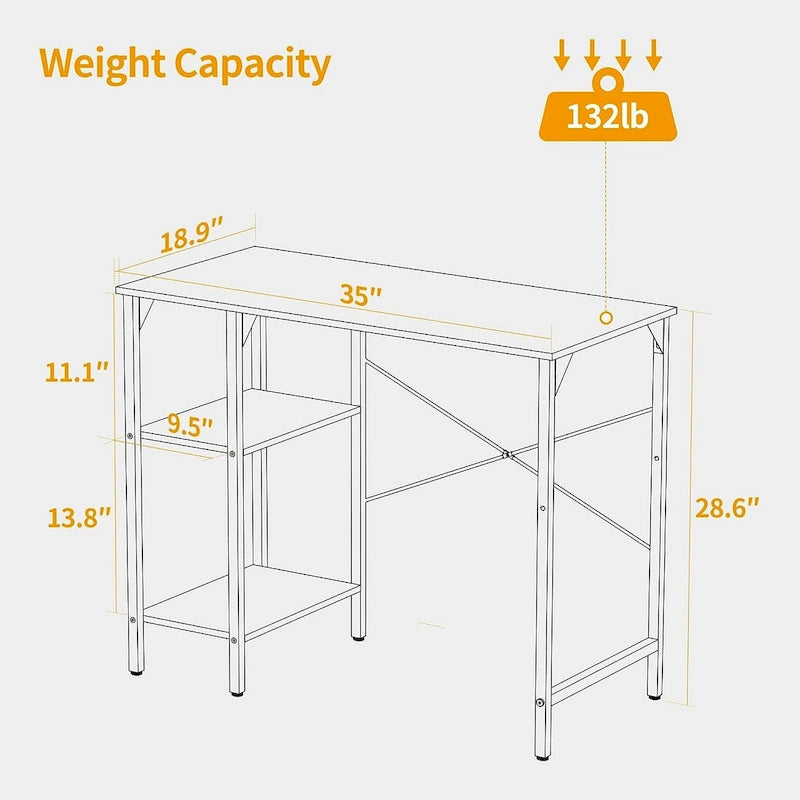 35 Inch Home Office Computer Desk with Storage Shelves and Writing Surface