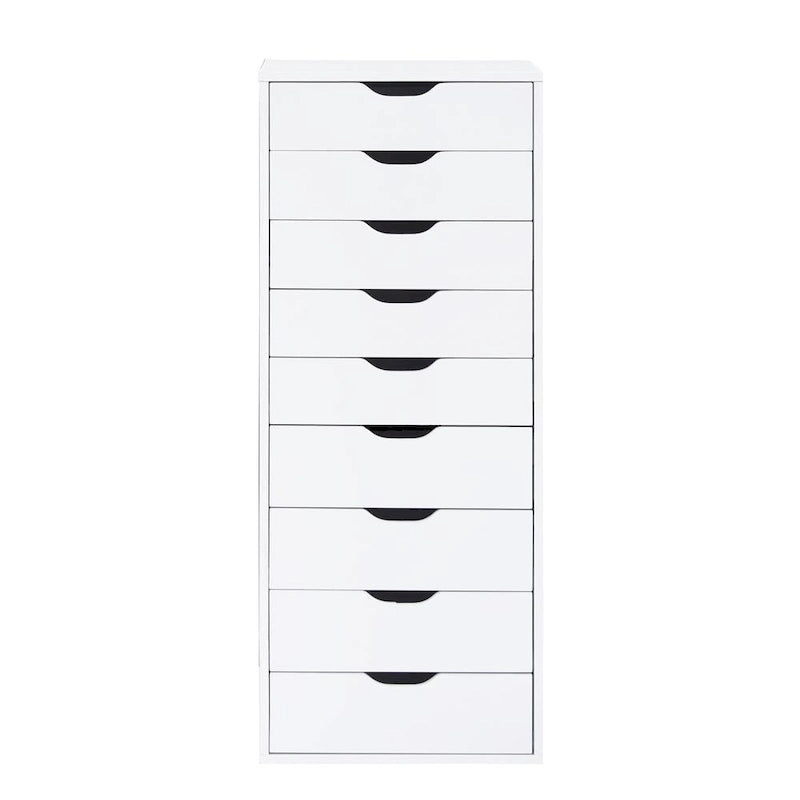 Narrow Wooden 9-Drawer Cabinet with Smooth-Glide Drawers and Top Storage Shelf