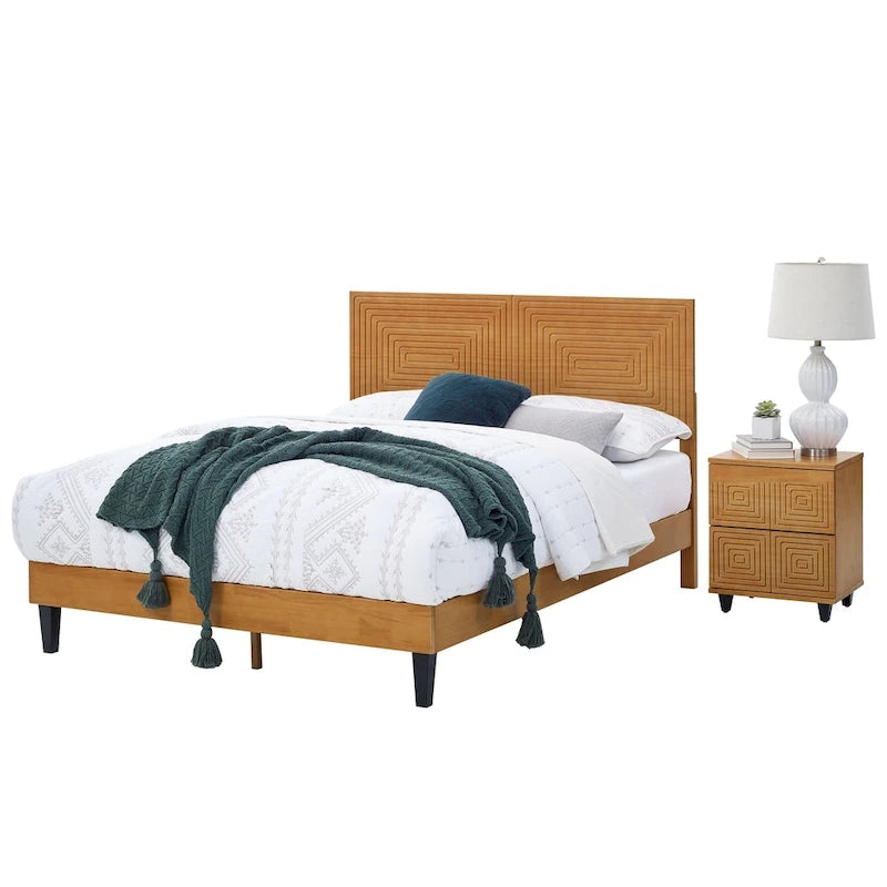 Mid-Century Modern Solid Wood Platform Bed with Adjustable Headboard