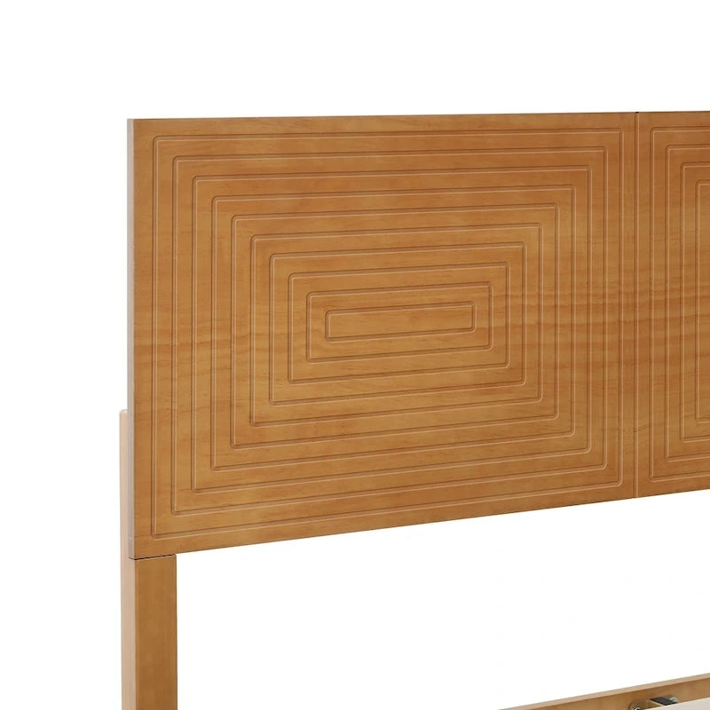 Mid-Century Modern Solid Wood Platform Bed with Adjustable Headboard