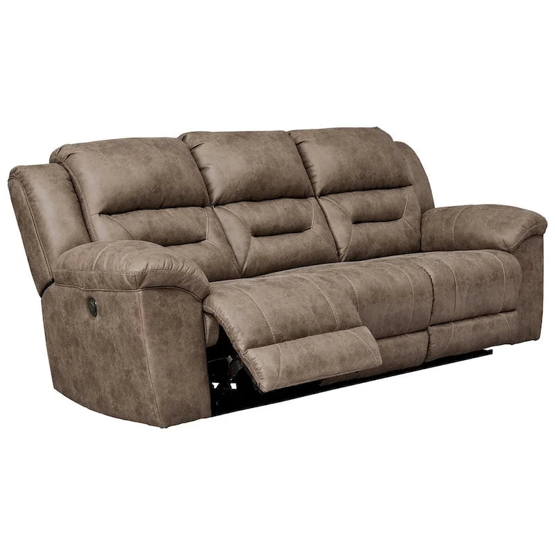 Contemporary Power Reclining Sofa with Channel-Stitched Back and Faux Leather