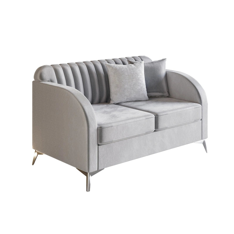 Vertical Channel Tufted Velvet Upholstered Sofa with Chrome Legs - Silver Grey