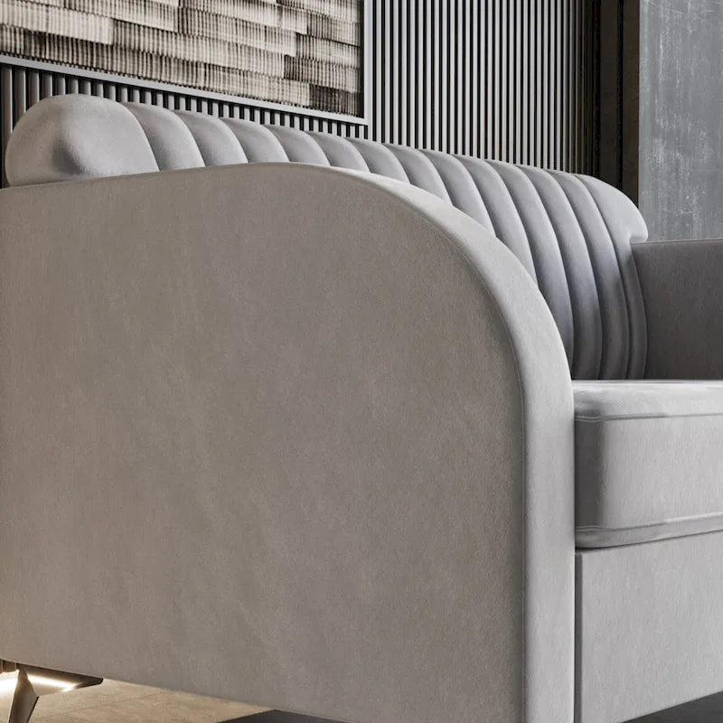 Vertical Channel Tufted Velvet Upholstered Sofa with Chrome Legs - Silver Grey