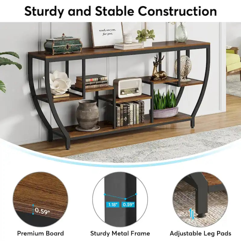 70.9 Inch Extra Long Industrial Console Table with 7 Shelves Behind Sofa