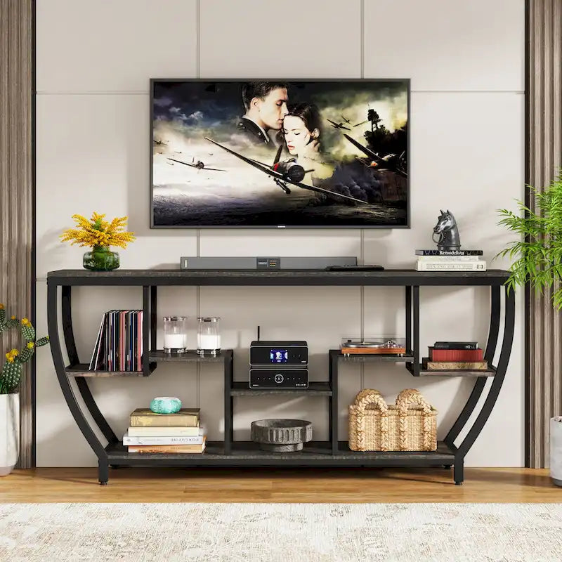 70.9 Inch Extra Long Industrial Console Table with 7 Shelves Behind Sofa