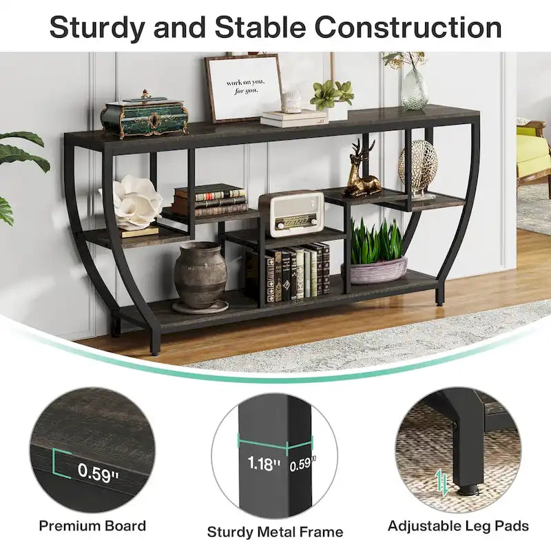 70.9 Inch Extra Long Industrial Console Table with 7 Shelves Behind Sofa