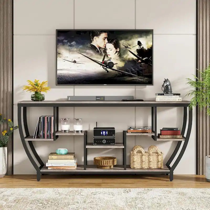 70.9 Inch Extra Long Industrial Console Table with 7 Shelves Behind Sofa