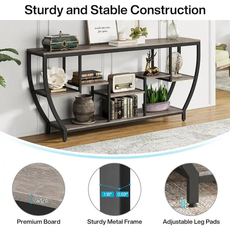 70.9 Inch Extra Long Industrial Console Table with 7 Shelves Behind Sofa