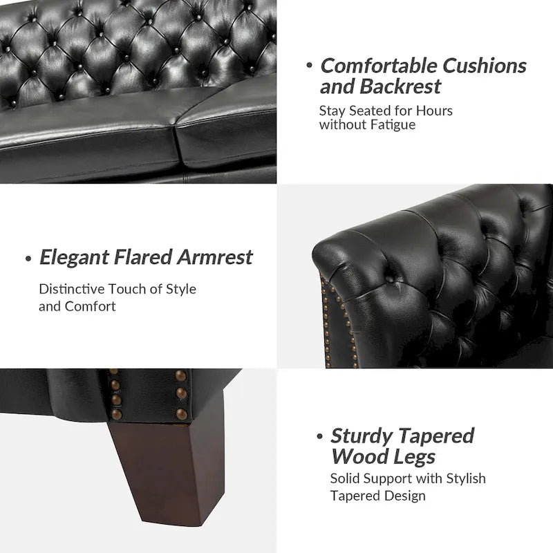82.5 Inch Tufted Genuine Leather Chesterfield Sofa with Flared Arms