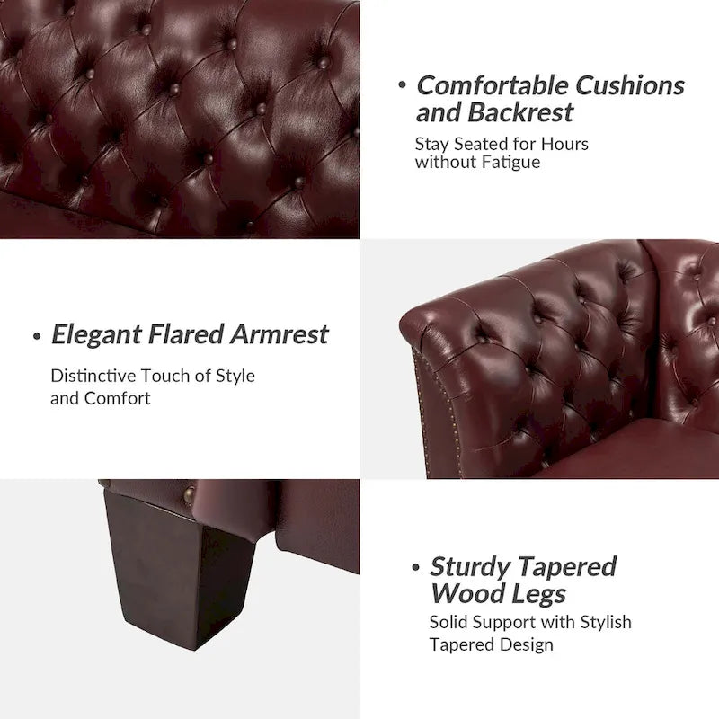 82.5 Inch Tufted Genuine Leather Chesterfield Sofa with Flared Arms