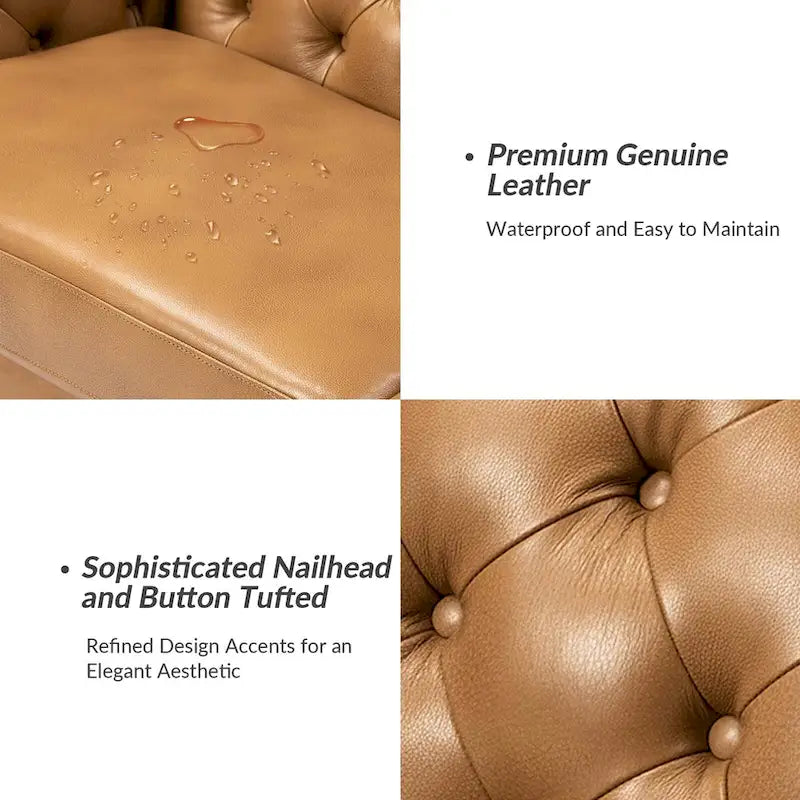 82.5 Inch Tufted Genuine Leather Chesterfield Sofa with Flared Arms