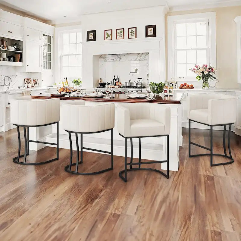 Modern Low Back Counter Height Barrel Bar Stools with Metal Frame