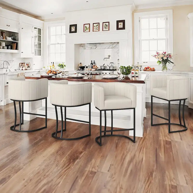 Modern Low Back Counter Height Barrel Bar Stools with Metal Frame