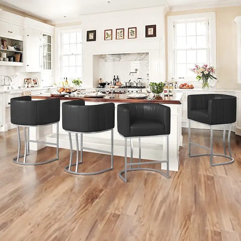 Modern Low Back Counter Height Barrel Bar Stools with Metal Frame