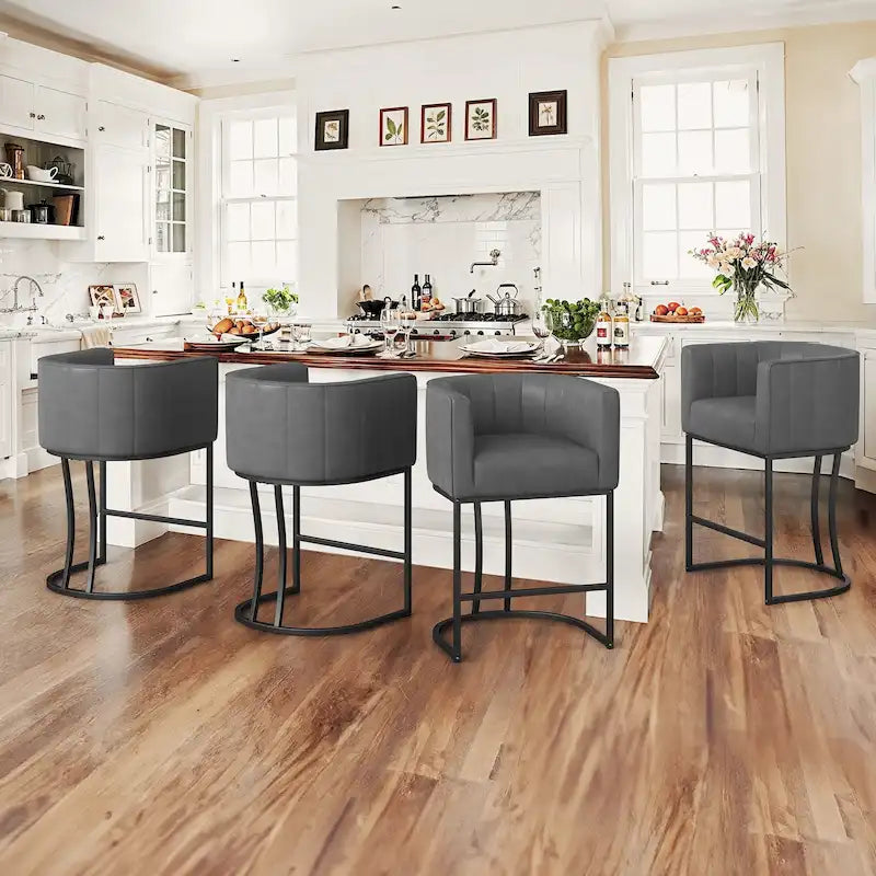 Modern Low Back Counter Height Barrel Bar Stools with Metal Frame