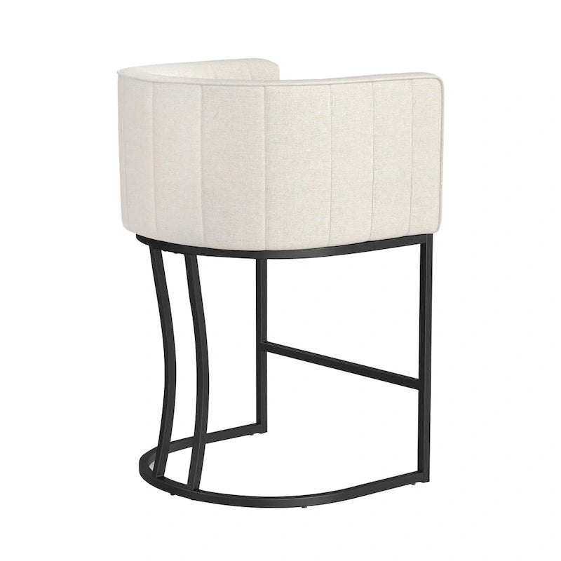 Modern Low Back Counter Height Barrel Bar Stools with Metal Frame