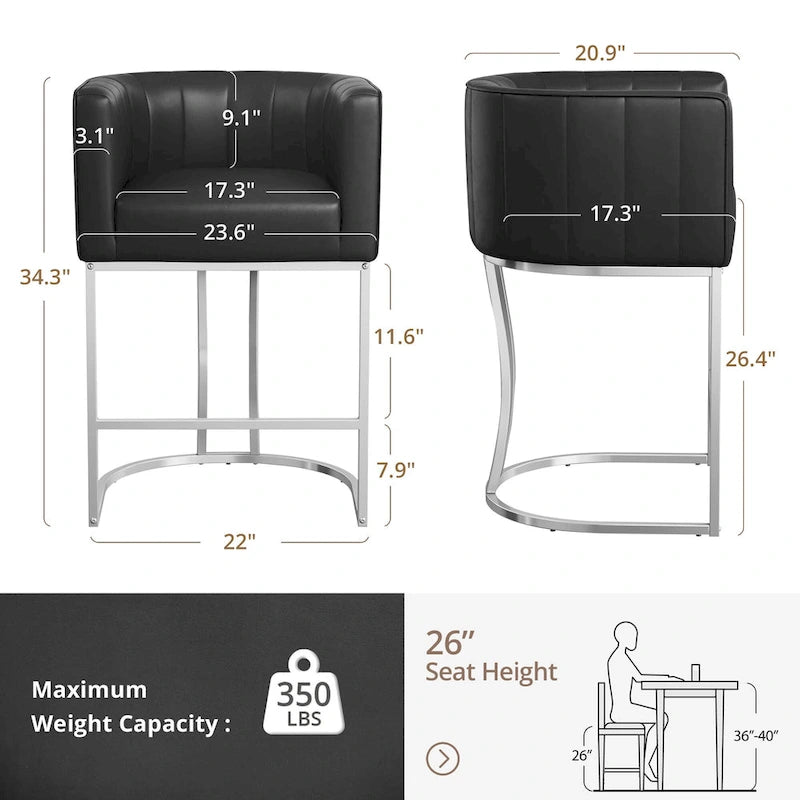 Moderne Barhocker mit niedriger Rückenlehne und Sitzhöhe für Tresen, Metallgestell