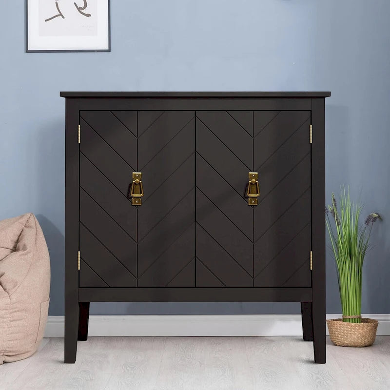 Modern Elegant Wooden Storage Cabinet with Antique Brass Coloured Metal Handles
