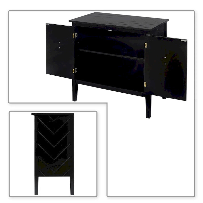 Modern-eleganter Holzschrank mit metallenen Griffen in Antikmessingoptik