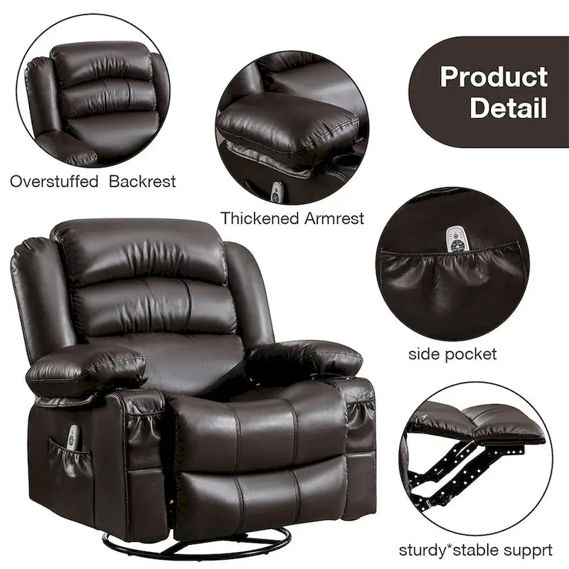 Modern Manual Swivel Rocker Recliner Chair, Massage Heated Chair