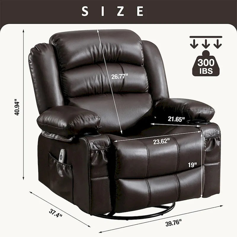 Modern Manual Swivel Rocker Recliner Chair, Massage Heated Chair