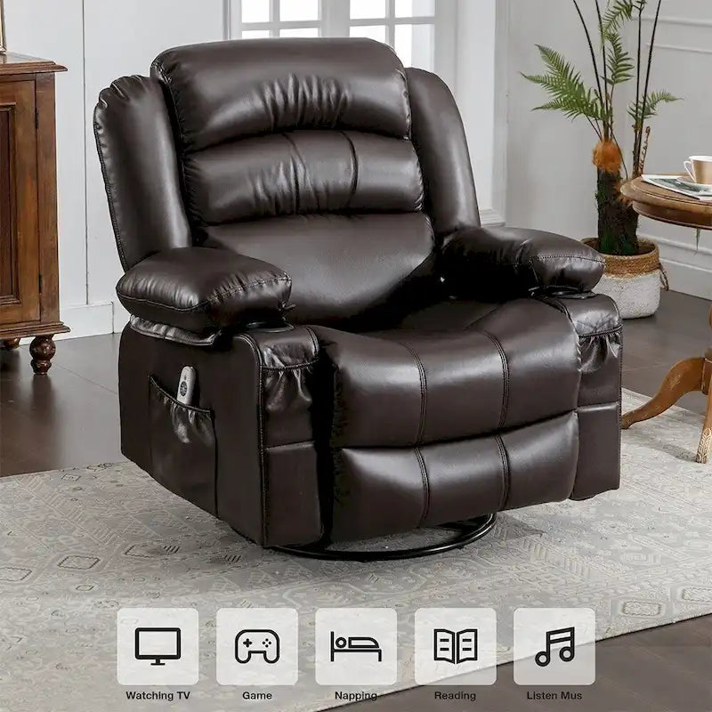 Modern Manual Swivel Rocker Recliner Chair, Massage Heated Chair