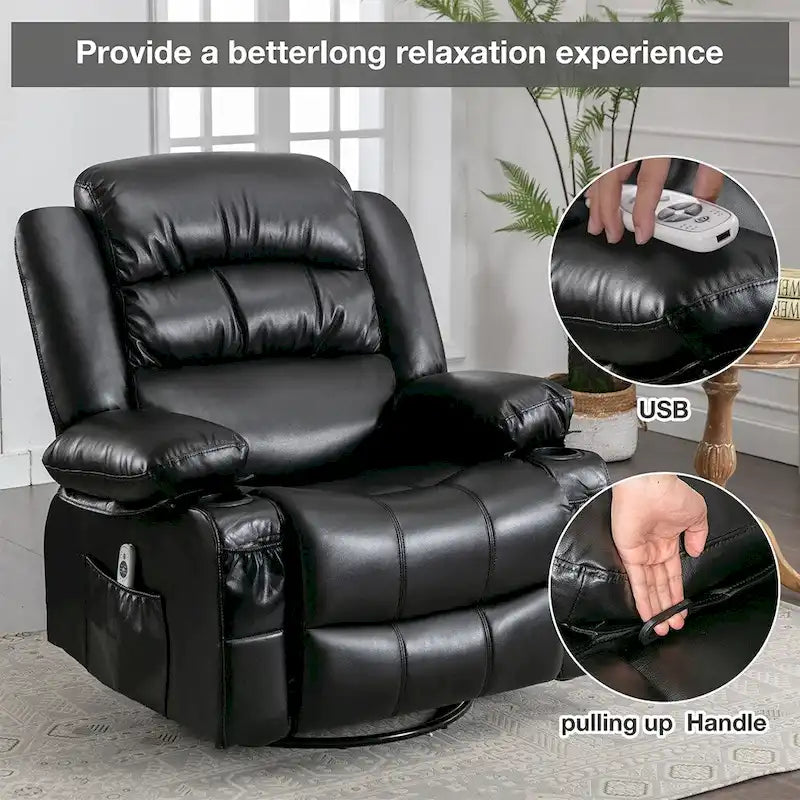Modern Manual Swivel Rocker Recliner Chair, Massage Heated Chair