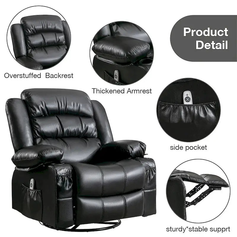 Modern Manual Swivel Rocker Recliner Chair, Massage Heated Chair