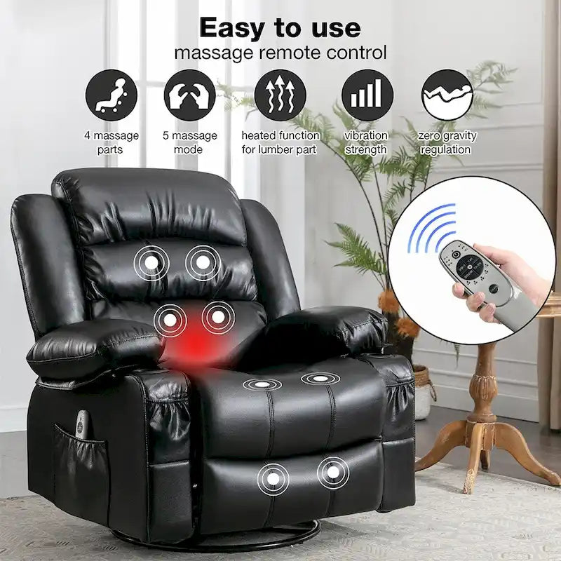 Modern Manual Swivel Rocker Recliner Chair, Massage Heated Chair