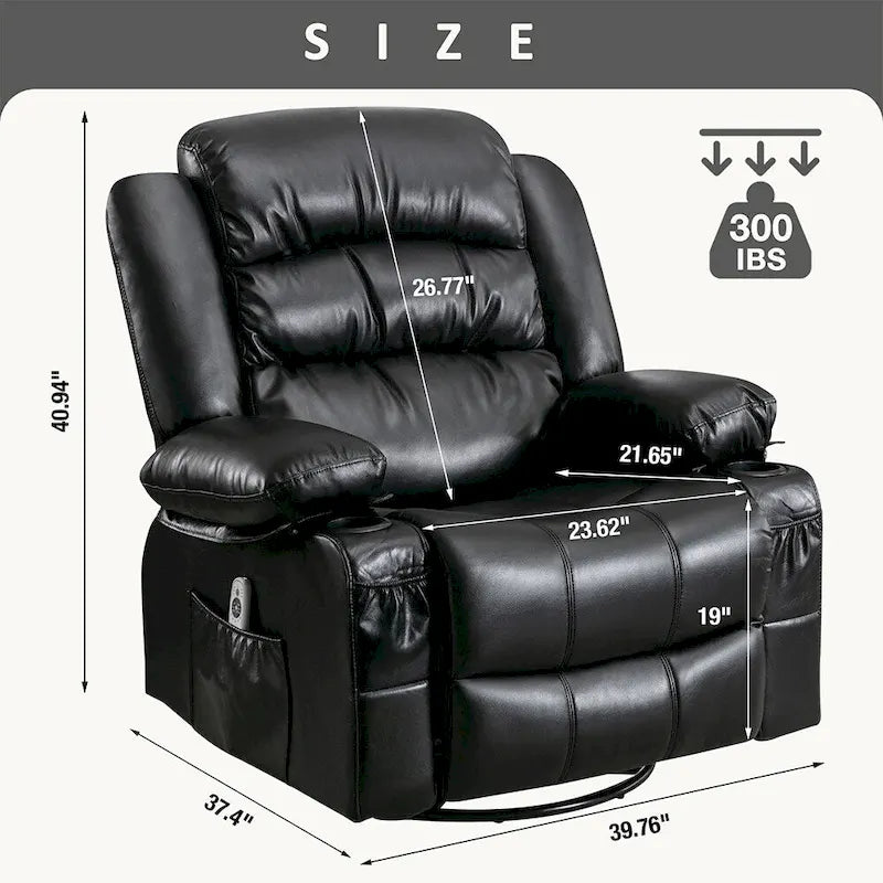 Modern Manual Swivel Rocker Recliner Chair, Massage Heated Chair