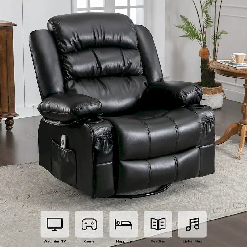 Modern Manual Swivel Rocker Recliner Chair, Massage Heated Chair