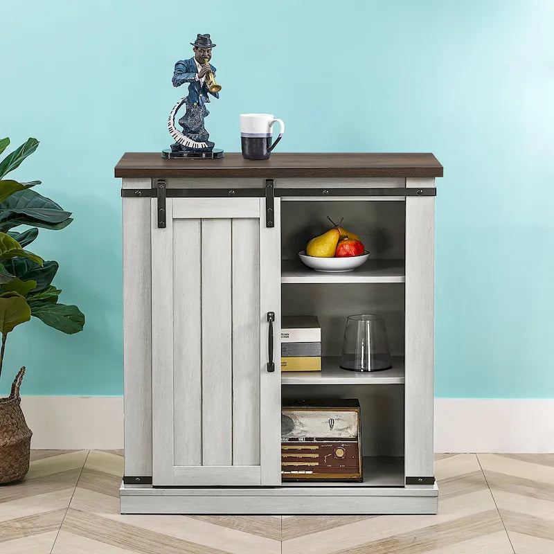 32 in. Sliding Barn Door Accent Cabinet Storage - 32 in Width