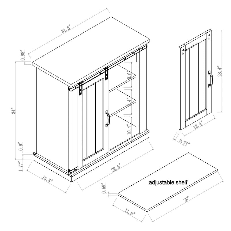 32 in. Sliding Barn Door Accent Cabinet Storage - 32 in Width
