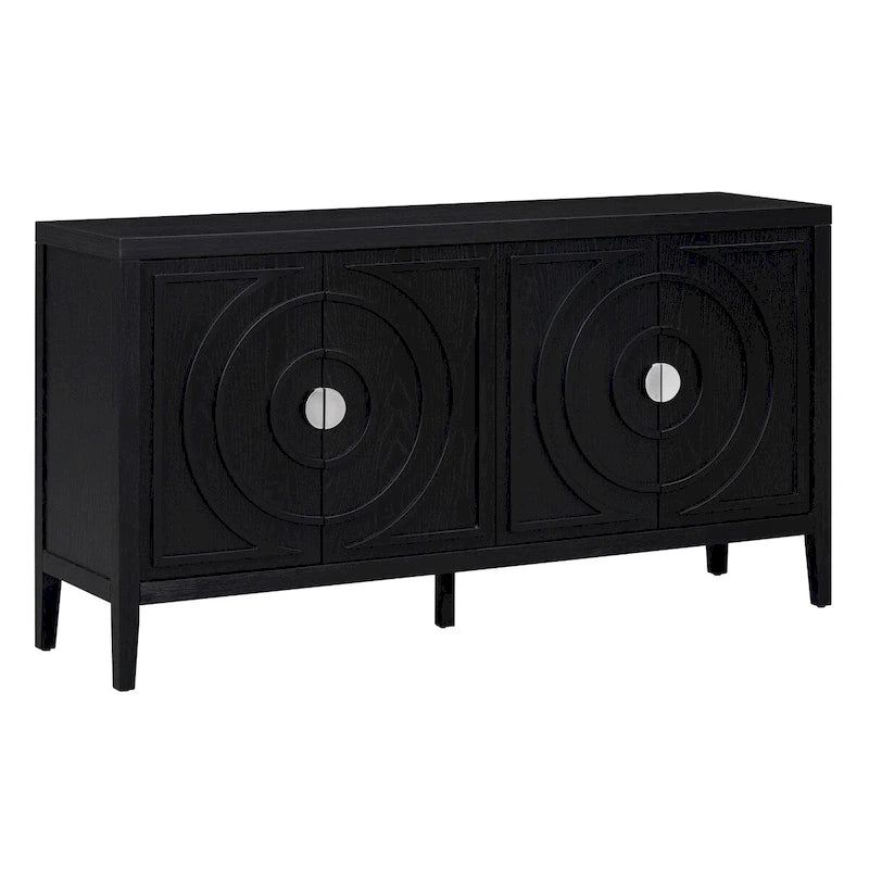 Retro Sideboard Doors with Circular Groove Design Round Metal Door Handle - 60L x 16W x 32H
