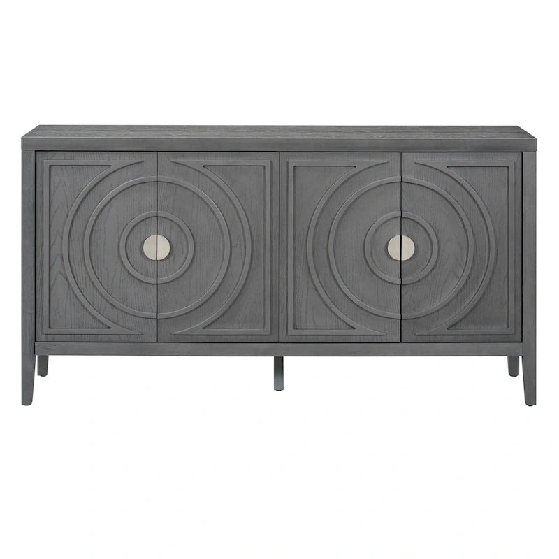 Retro Sideboard Doors with Circular Groove Design Round Metal Door Handle - 60L x 16W x 32H