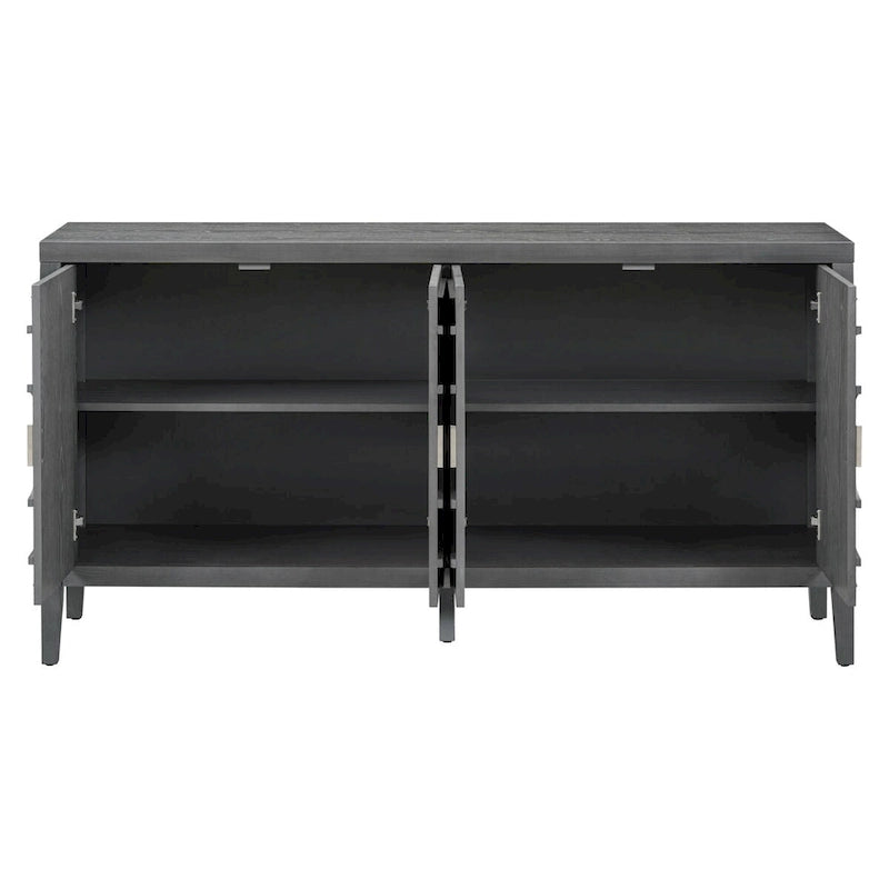 Retro dvířka příborníku s kruhovým drážkovaným designem a kulatou kovovou úchytkou - 60L x 16W x 32H