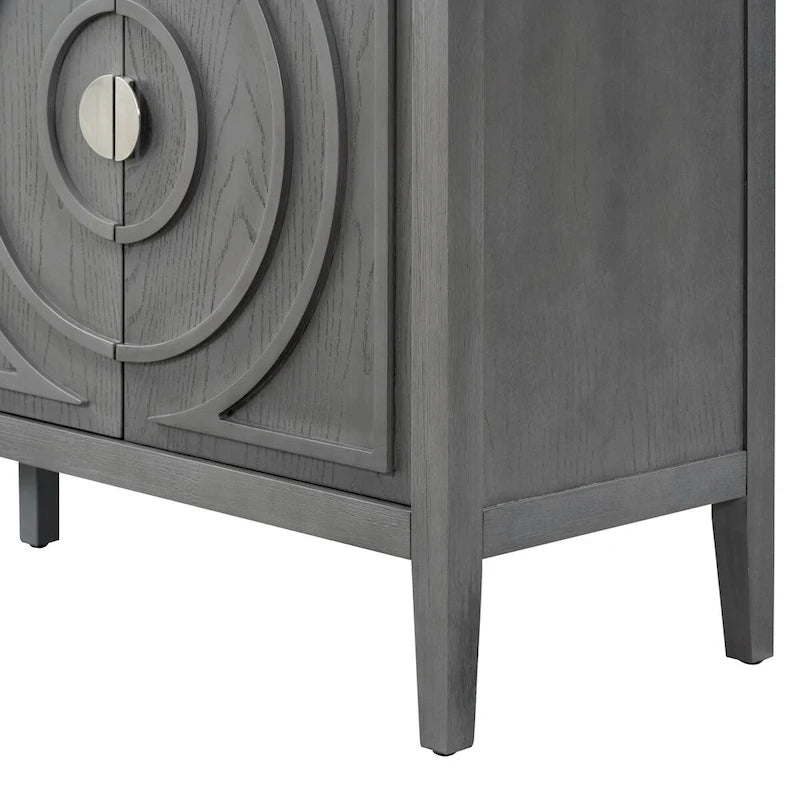Retro dvířka příborníku s kruhovým drážkovaným designem a kulatou kovovou úchytkou - 60L x 16W x 32H
